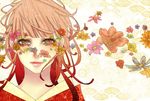  bad_id bad_pixiv_id brown_eyes eyes face flower gradient_hair hal_(suck_it) japanese_clothes kimono light_smile lips multicolored_hair orange_hair original red_hair solo surreal 