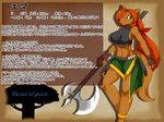  axe belt canine dog ema female fingerless_gloves forest_of_pixiv gloves hair japanese_text mammal midriff model_sheet orange_hair shioinu skirt solo text translation_request weapon 