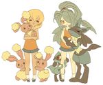  blonde_hair blue_hair buneary gen_4_pokemon hair_over_one_eye inazuma_eleven inazuma_eleven_(series) kazemaru_ichirouta lucario miyasaka_ryou multiple_boys pokemon pokemon_(creature) riolu tsumi_guilty 