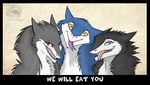  blood_warpaint blue english_text female grin looking_at_viewer male murrkus natalie_de_corsair open_mouth sergal sidgi smile tongue trio user_death_imminent 