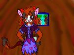  background catmouse clothed clothing female frame hybrid kyuu looking_at_viewer michi michii_yuuki photo purple_eyes simple_background solo standing 