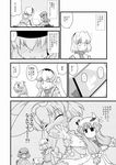  akase_rai alice_margatroid blush comic crescent greyscale hair_bobbles hair_ornament hairband hat headset highres kawashiro_nitori kirisame_marisa long_hair monochrome multiple_girls outstretched_arm patchouli_knowledge screen short_hair surprised sweat touhou translated two_side_up 