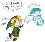  blue breasts duo english_text female humor humour legend_of_zelda link low_res marine nude princess_ruto pussy text the_legend_of_zelda unknown_artist video_games zora 