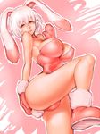  2011 animal_ears bare_legs breasts bunny_ears bunny_girl bunny_tail bunnysuit bursting_breasts fumio_(rsqkr) gloves large_breasts lips no_bra original red_eyes short_hair smile solo tail thighs white_hair 