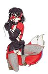  canine collar covering covering_self ecco elbow_gloves female fishnet fox gloves legwear lilith lilith_(opal_weasel) mammal miniskirt plain_background pussy solo stockings tongue topless unknown_artist whip white_background 