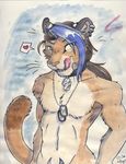  &lt;3 blue_hair cat collar cougar dog_tags feline hair kitsumi licking licking_lips lion male mammal mountain mushu piercing ponytail puma tattoo tongue tribal 