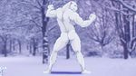  anthro back back_turned biceps big_muscles butt fabfelipe forest fur looking_at_viewer looking_back male monster muscles nude outside pink_nose pose presenting smile snow solo spread_legs spreading standing suggestive_tree tree white white_fur winter 