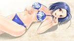  bikini blue_hair idolmaster idolmaster_(classic) idolmaster_2 lying miura_azusa muhi11234 red_eyes short_hair solo swimsuit 