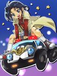  alternate_form blue_eyes blue_hair car chibi coat deckerd ground_vehicle happy imosaku male_focus motor_vehicle on_vehicle open_mouth police_car riding shoes shorts sneakers socks star suspenders tomonaga_yuuta yuusha_keisatsu_j-decker yuusha_series 