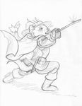  antlers ermine greyscale hat horn horns kaputotter male mammal monochrome musketeer mustelid plain_background sketch solo stoat sword weapon white_background 