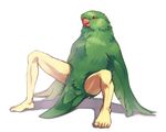  avian barefoot beak bird feathers fishball full_body male male_focus monster_boy nude pun red_eyes shadow simple_background solo what what_has_science_done white_background wings 