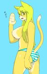  breasts cat feline female hair japanese_text nipples salute solo tail topless underwear vicb60012 yellow yellow_hair 