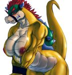  bdsm blush bondage bound bowser breasts crossgender female hair horn horns koopa l1zardman mario_bros mario_bros. nintendo nipples nude plain_background pussy raised_tail red_eyes reptile royalty scalie shell solo spikes tail turtle video_games voluptuous white_background wide_hips 