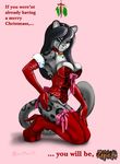  beowulf big_breasts black_hair bottomless breasts cat collar corset engrish feline female foxy_malone gift green_eyes hair holly kneeling leopard long_black_hair long_hair merry_christmas platform_shoes red ribbons santa_outfit skimpy solo xmas 