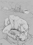  bear breasts cave eyes_closed feline female fire kaputotter kissing leopard male mammal monochrome nude sex snow_leopard straight 