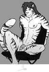  acey_winters acwtiger balls bgn body_markings feline fur hair male mammal markings muscles nude penis sitting solo tiger white_tiger 