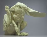  beth_cavener_stichter feral hare lagomorph licking paws sculpture solo tongue white 