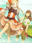  1girl bad_id bad_pixiv_id blonde_hair braid brown_hair closed_eyes cordelia_(saga) dress ichi_(pixiv428603) long_hair orange_dress saga saga_frontier_2 twin_braids william_knights 