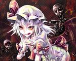  :p bat_wings blood blood_on_face hand_to_own_mouth hat kabutoyama leaning_forward red_eyes remilia_scarlet skeleton solo tongue tongue_out touhou wings wrist_cuffs 