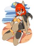  alpha_channel balls beach bell bell_collar bikini breasts brown bulge canine collar coyote cute erection exposed hair herm intersex karrie kneeling long_hair long_red_hair navel outside penis plantigrade red_eyes red_hair seaside simple_background skimpy smile solo spazzykoneko striped_tail sun tail water white 