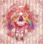  blonde_hair curtsey dress flandre_scarlet flower image_sample md5_mismatch neme pink_flower pink_rose pixiv_sample red_eyes rose smile solo touhou wings 