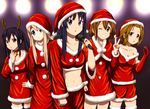  akiyama_mio antlers black_hair blue_eyes brown_eyes brown_hair christmas diesel-turbo hat hirasawa_yui k-on! kotobuki_tsumugi long_hair md5_mismatch microphone midriff multiple_girls nakano_azusa navel one_eye_closed open_mouth santa_costume santa_hat short_hair tainaka_ritsu thighhighs v 