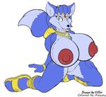  alexsey blue_eyes blue_hair breasts canine collaboration color female fox hair hyper hyper_breasts krystal looking_at_viewer nintendo nude short_blue_hair short_hair solo star_fox star_fox_adventures tail video_games white_background yiffer 
