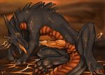  anus dragon lava male orange_eyes penis scalie sheath solo spreading tojo_the_thief 