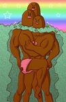 dugtrio gay looking_at_viewer male muscles nipples pok&eacute;mon rainbow_background simple_background the_truth threesome underwear 