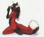  2010 ? canine ebryn female fox kneeling nude pinup reverse_countershading solo tame white_background 