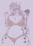  2009 background_pattern bikini blue_eyes blush breasts fat feline female glasses huge_breasts navel skimpy snow_leopard solo spots sukebepanda tail wide_hips 