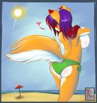  &hearts; beach big_breasts blush breasts canine female fluff-kevlar fox fyxe looking_at_viewer looking_over_shoulder outside sand seaside side_boob solo sun topless 