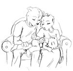  bear black_and_white canine child couple cub cute daisy_(rq) dog father female line_art male monochrome mother parent ruby_quest sofa stitches_(rq) straight 
