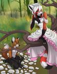 2010 background branch canine courting dress female flower forest fox herraardy male red_panda romantic shy tree 