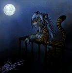  2010 background balcony blue_hair feline female hair k&#039;sharra ksharra moon nude solo stars tame tiger 