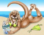  beach bikini bottomless female magazine on_front otter outside sand seaside shore skimpy solo water xianjaguar 