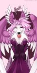  amber_williams bent_over big_breasts breasts canine cleavage cubi_(race) dmfa dog dress eyes_closed fa&#039;lina female pink_hair solo tongue wings 