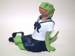  ambiguous_gender female iguana lizard plastic scalie school_uniform schoolgirl_uniform solo 