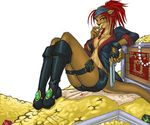  boots dossun dubloons female gold green_eyes gun jewelry jewels otter pirate red_hair sailor sea_otter seductive shorts solo treasure treasure_chest weapon 
