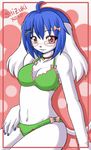  blue_hair bow bra cabbit cute female glasses hair looking_at_viewer panties pink_eyes shizuki shizuki_(character) skimpy smile solo swimsuit underwear 