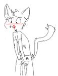  blush cat clothed feline line_art male nosebleed raised_tail ruby_quest solo tail tom_(rq) white_background 