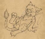  balls cat clenching crossbreed cub cum dragon eyes_closed feline feral hindpaw hybrid lion male masturbation nirfirvious penis sean_o&#039;hare sketch solo spots tongue young 