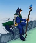  background belt blue_eyes canine cape chain_mail claws clothed color crystal dragon ears eyes female fox frost fur hindpaw horns hybrid pants polearm pouch scales scalie sefeiren shirt sitting solo staff tail teeth zerika 