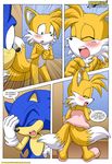  canine comic covering_self fox hedgehog male mobius_unleashed sonic_(series) sonic_the_hedgehog tail tailsko 