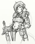  2008 battia eye_patch female sketch solo tough troy unconvincing_armour under_boob warrior white_background 