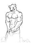  abs buff bulge cougar feline kihu looking_at_viewer male muscles shower solo towel 