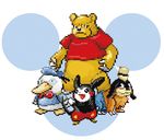  crossover disney donald_duck goofy looking_at_viewer mickey_mouse pikachu pixel_art pok&eacute;mon pooh psyduck simple_background unknown_artist ursaring what_has_science_done winnie_the_pooh zigzagoon 