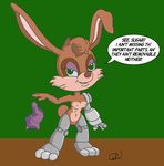  breasts bunnie_rabbot classic cybernetics doug_winger female green_eyes lagomorph looking_at_viewer pussy rabbit solo sonic_(series) tail undressing vintage 