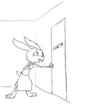  black_and_white door female hatch lagomorph line_art monochrome rabbit ruby_(rq) ruby_quest solo 