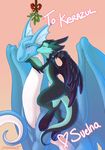  &hearts; blue_eyes blush bow breasts color cute dragon eyes_closed feathers female fenra floating hindpaw illusory_fenra kerazul kissing male mistletoe nude scalie sefeiren side_boob svelna tail wings 